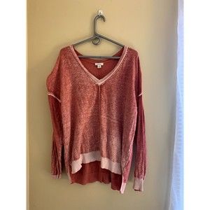 Sundance XL Pink V-Neck Acid Wash Pullover Sweater Long Sleeve 100% Cotton Top